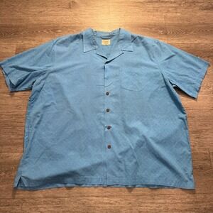 L L Bean Shirt Mens XXL Blue Camp Loop Button Up Short Sleeve 100% Cotton Adult‎